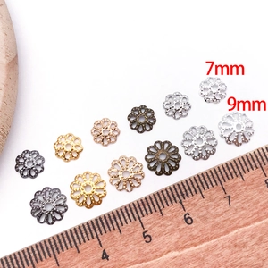 Floral hollow metal bead caps in multiple finishes 7mm and 9mm sizes for jewelry making