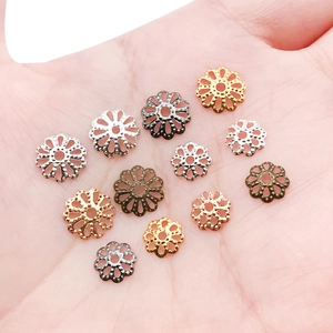 Hollow flower bead caps for DIY jewelry making in multiple metallic finish colors