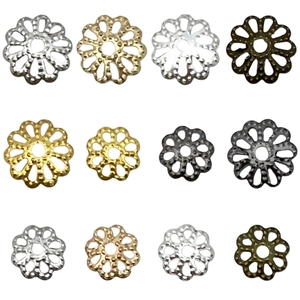 Hollow metal flower bead caps in multiple metallic finishes for DIY jewelry making