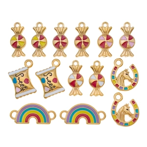 Colorful DIY stainless steel charms featuring candy, rainbow, and horseshoe pendants