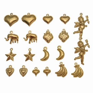 Goldene Edelstahl Anhänger Herz Elefant Erdbeere für DIY Schmuck Basteln Zubehör Set