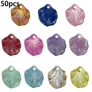 50pcs Aurora acrylic petal pendants with gold edges for DIY jewelry making