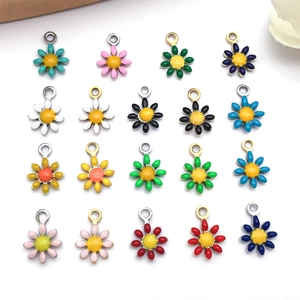 Stainless Steel Enamel Daisy Flower Pendants Double Sided Drip Oil Small Flower Charms For DIY Necklace Bracelet Making Jewelry Findings