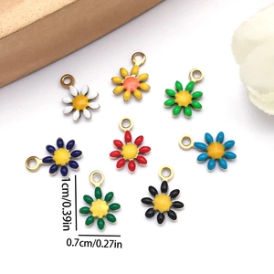 Set of 8 colorful stainless steel daisy flower pendants for DIY jewelry making