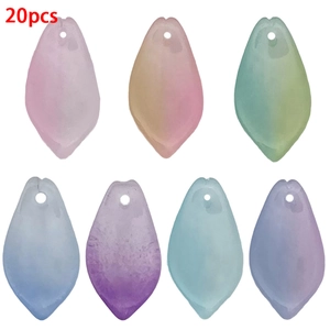 Set of 20 gradient frosted glass lotus petal charms with holes for DIY jewelry making