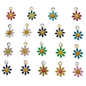 Colorful enamel daisy pendants in gold and silver finish for DIY jewelry making