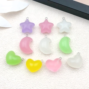 Luminous resin star heart and moon pendants for DIY jewelry making in candy colors