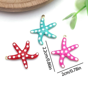 Polka dot starfish double-sided enamel pendants for DIY jewelry making in gold plating