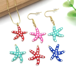 Golden stainless steel starfish jewelry set with colorful enamel dots and summer marine style