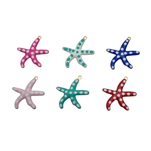 Golden stainless steel starfish charms set with colorful enamel polka dots for DIY jewelry