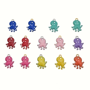 Colorful double-sided enamel octopus pendants with polka dots for DIY jewelry making
