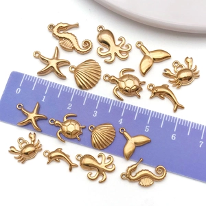 Golden ocean animal charms set including octopus and turtle for DIY jewelry making
