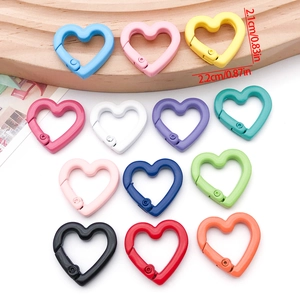 Colorful 21x22mm heart shaped alloy spring snap hooks in 13 matte colors for DIY bag charm