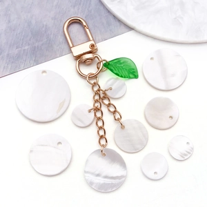Kit bijoux DIY avec fermoir mousqueton doré, pendentif feuille verte et disques en nacre