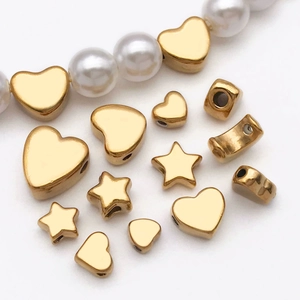 Golden stainless steel heart and star charms for DIY jewelry making with pearls
