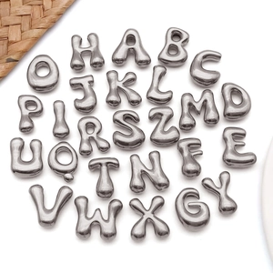 Breloques alphabet à bulles en argent poli pour fabrication de bijoux DIY, lot de 26