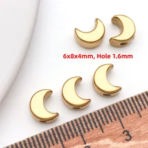Cuentas de luna doradas 6x8x4mm para joyas DIY con tamaño de agujero de 1.6mm