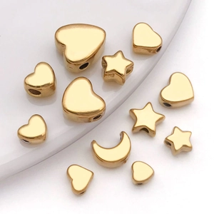 Polished gold stainless steel heart star and moon beads for DIY jewelry making