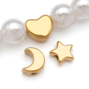 Golden stainless steel heart moon and star charms on pearl bracelet DIY jewelry accessories