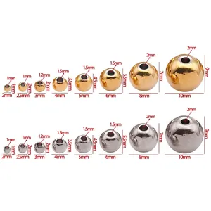 Polierten Abstandsperlen aus Edelstahl in Gold und Silber mit Größentabelle von 2mm bis 10mm