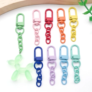 Colorful matte zinc alloy lobster clasps with chains and a cute green balloon dog charm