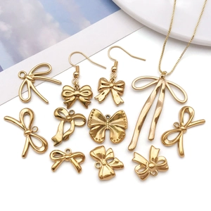 Set de joyería con lazo dorado con collar de acero inoxidable y pendientes para bricolaje