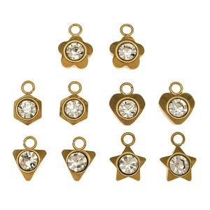 Set de 10 colgantes geométricos de acero dorado con cristales para creación de joyas DIY