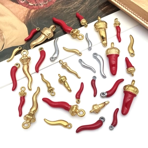 Polished stainless steel chili cornetto charms in red, gold and silver for DIY jewelry