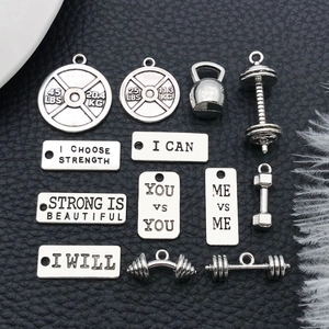 Antique Silver Zinc Alloy Sports Theme Charms Dumbbell Football Baseball Motivational Letter Pendants For DIY Jewelry Making