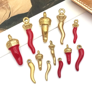 Italian corninicello charms in red enamel and gold finish for DIY jewelry crafting