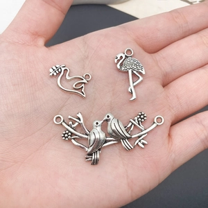 Antique silver animal bird and flamingo charms set for DIY jewelry handmade crafts