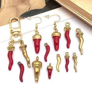 Red enamel and gold chili cornicello charms for DIY jewelry and keychain making