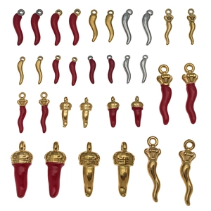 3D stainless steel red chili pepper pendants with enamel finish and golden crown detail
