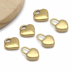 Pendentifs Breloques Cœur en Acier Inoxydable Or Placage sous Vide Serrure Cœur Creux pour Collier Boucle d'Oreille DIY