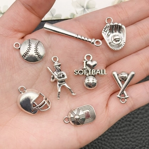 Antique silver baseball and softball charms for DIY bracelets and necklaces set