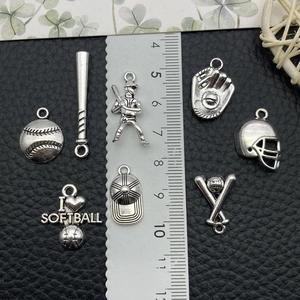 Antique silver baseball charms set for DIY jewelry bracelets and necklaces craft