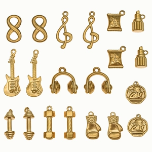 Golden stainless steel charms set including guitar dumbbell and angel pendants for jewelry