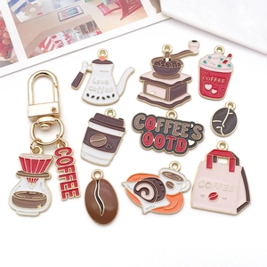 DIY coffee theme enamel charms set with drip kettle and grinder pendants for jewelry making