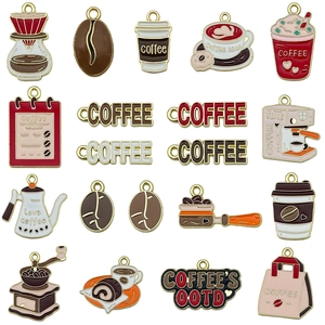 18-piece coffee theme enamel alloy charms set for DIY jewelry making and keychains