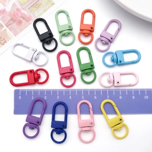 Detailed macro view showing multi-colored alloy lobster clasps with a purple measurement ruler