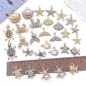 Marine life alloy pendants with crystals and pearls for DIY jewelry making