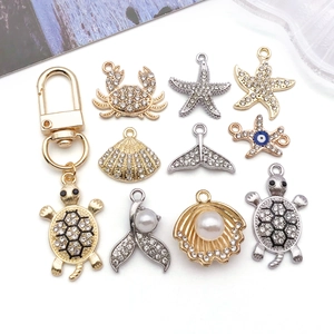 Marine life alloy pendants with sparkling rhinestones for DIY bracelets and necklaces