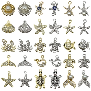 Sparkling crystal sea creature charms for DIY jewelry making in silver and gold
