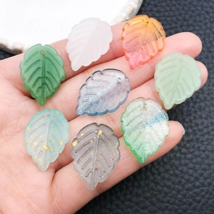 Frosted glass strawberry leaf pendants in assorted colors with hanging holes for DIY jewelry