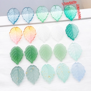 Frosted glass strawberry leaf pendants 24x17mm for DIY necklace and craft jewelry