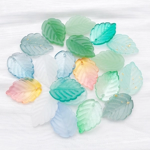 Frosted glass leaf pendants with gold powder detail for DIY necklaces and crafts