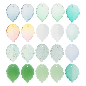 Frosted glass strawberry leaf pendants for DIY jewelry making in assorted colors