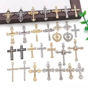 Retro rhinestone cross pendants in gold and silver finish for DIY jewelry making