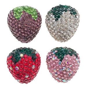 Cuentas de fresa brillantes con diamantes de imitación en cuatro colores para joyería DIY
