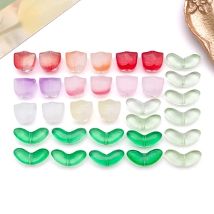 Gradient Lampwork Glass Tulip Flower Petal And Green Leaf Beads For DIY Jewelry Making Handmade Antique Style Bracelet Necklace Earring Material Accessories